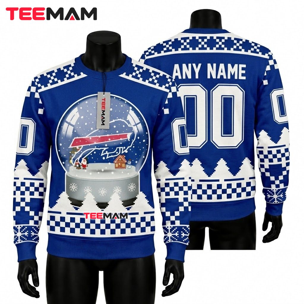 Personalized Buffalo Bills Ugly Christmas Sweater Snow Globe Front