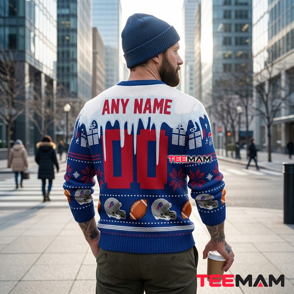 Personalized Buffalo Bills Ugly Christmas Sweater Snowy Icicle Version 3 Personalized Buffalo Bills Ugly Christmas Sweater Snowy Icicle Version 3