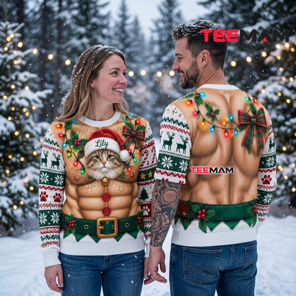 Personalized Cat Funny Muscle Body Ugly Christmas Sweater Back Personalized Cat Funny Muscle Body Ugly Christmas Sweater Back