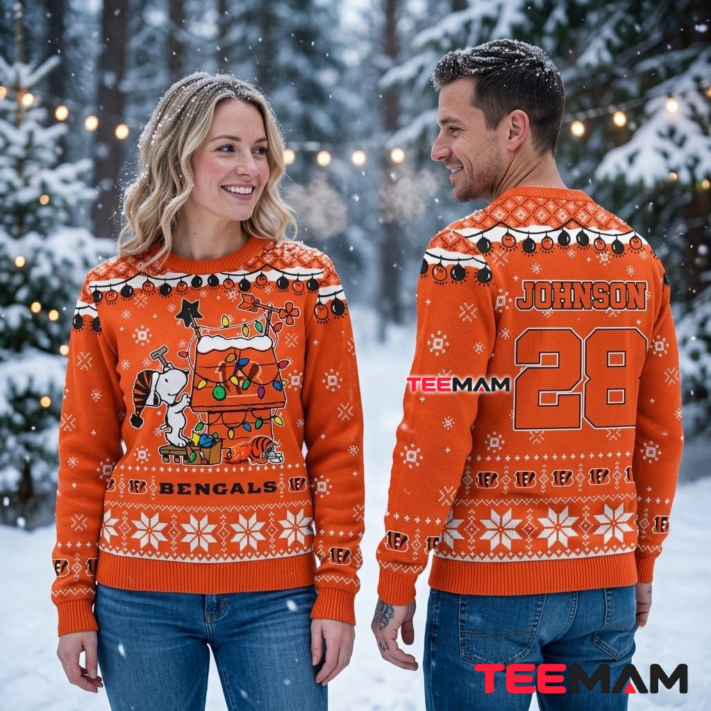 Personalized Cincinnati Bengals Ugly Sweater Christmas Snoopy Doghouse Back Personalized Cincinnati Bengals Ugly Sweater Christmas Snoopy Doghouse Back