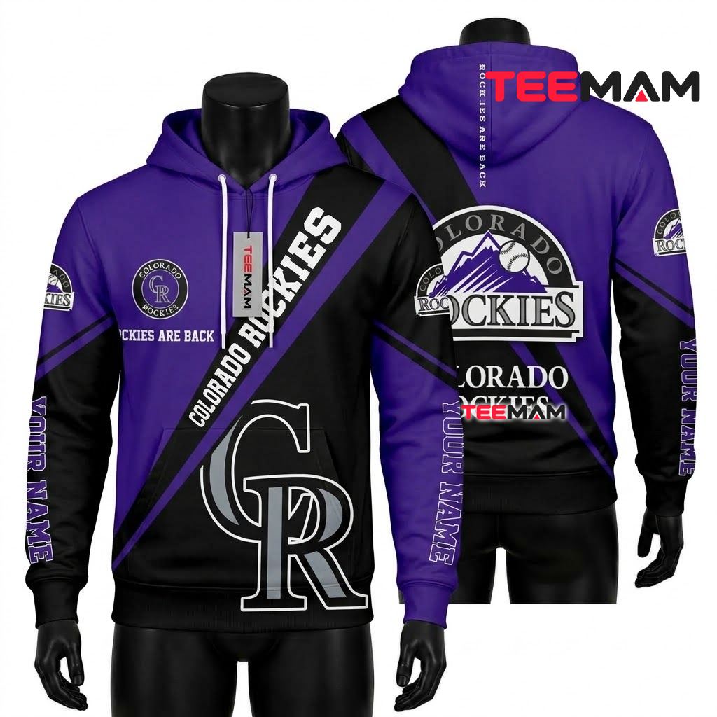 Personalized Colorado Rockies 3D Hoodie Rockies Are Back Diagonal Stripe Front