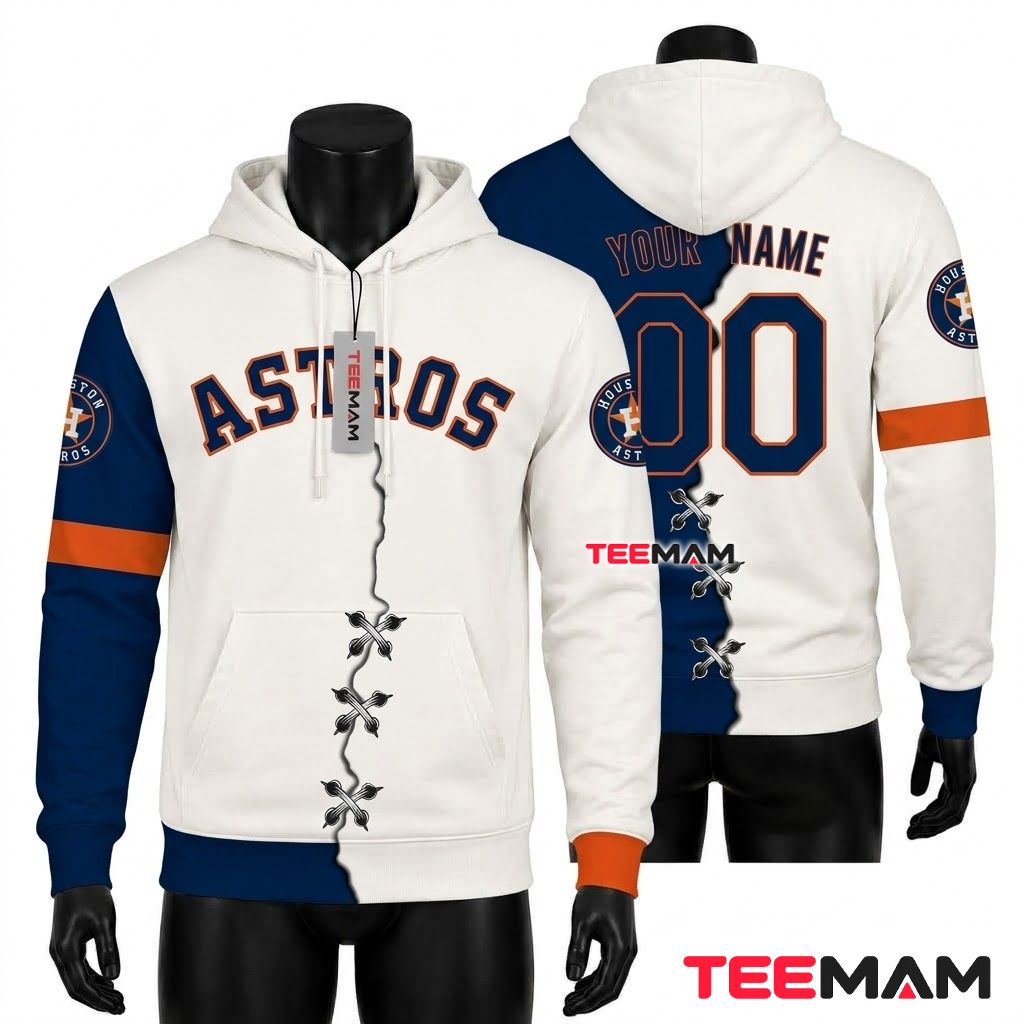 Personalized Houston Astros 3D Hoodie Split Jersey Custom Name Number Front