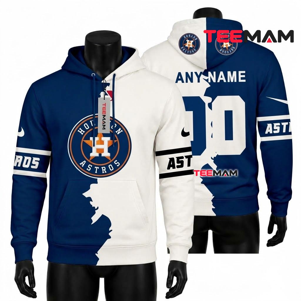 Personalized Houston Astros 3D Hoodie Split Navy White Front