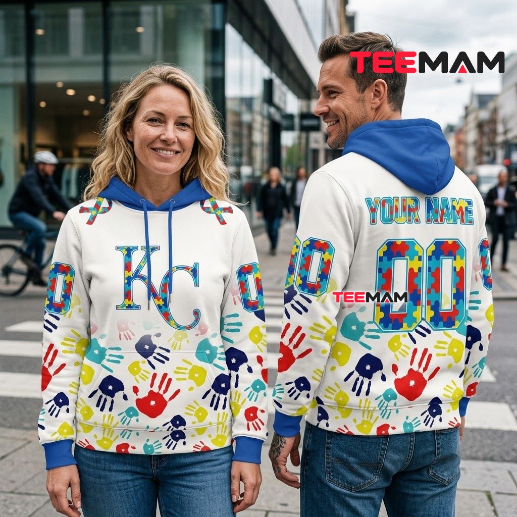 Personalized Kansas City Royals 3D Hoodie Autism Awareness Puzzle Handprints Back Personalized Kansas City Royals 3D Hoodie Autism Awareness Puzzle Handprints Back
