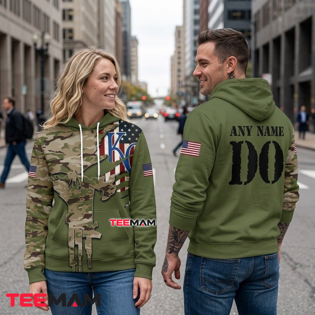 Personalized Kansas City Royals 3D Hoodie Camo Skull American Flag Back Personalized Kansas City Royals 3D Hoodie Camo Skull American Flag Back