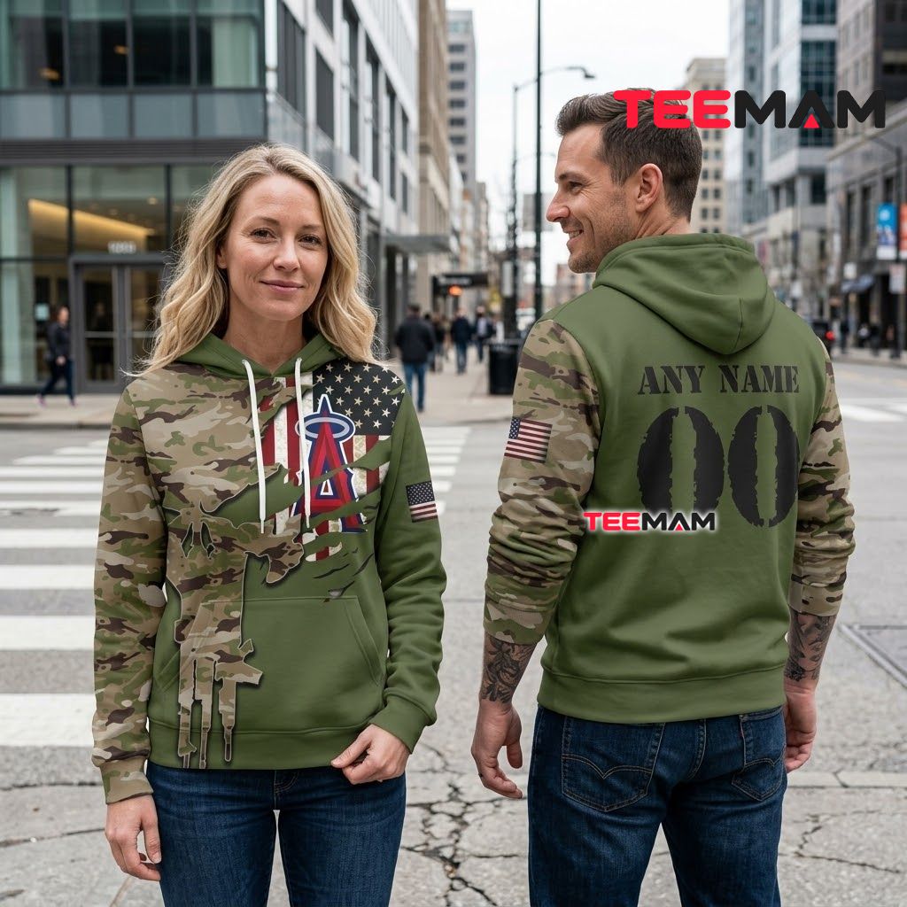 Personalized Los Angeles Angels 3D Hoodie Skull Camo American Flag Back Personalized Los Angeles Angels 3D Hoodie Skull Camo American Flag Back