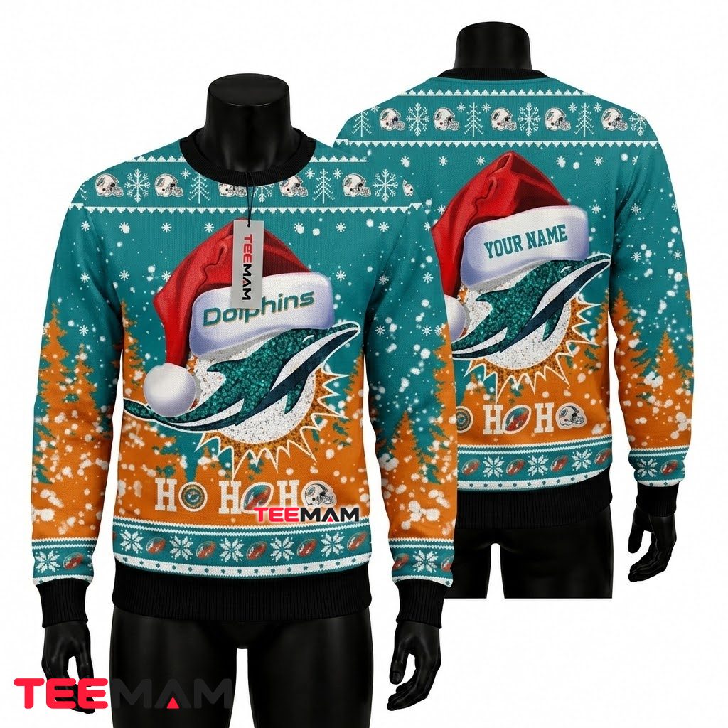 Personalized Miami Dolphins Ugly Christmas Sweater Football Field Personalized Miami Dolphins Ugly Christmas Sweater Football Field