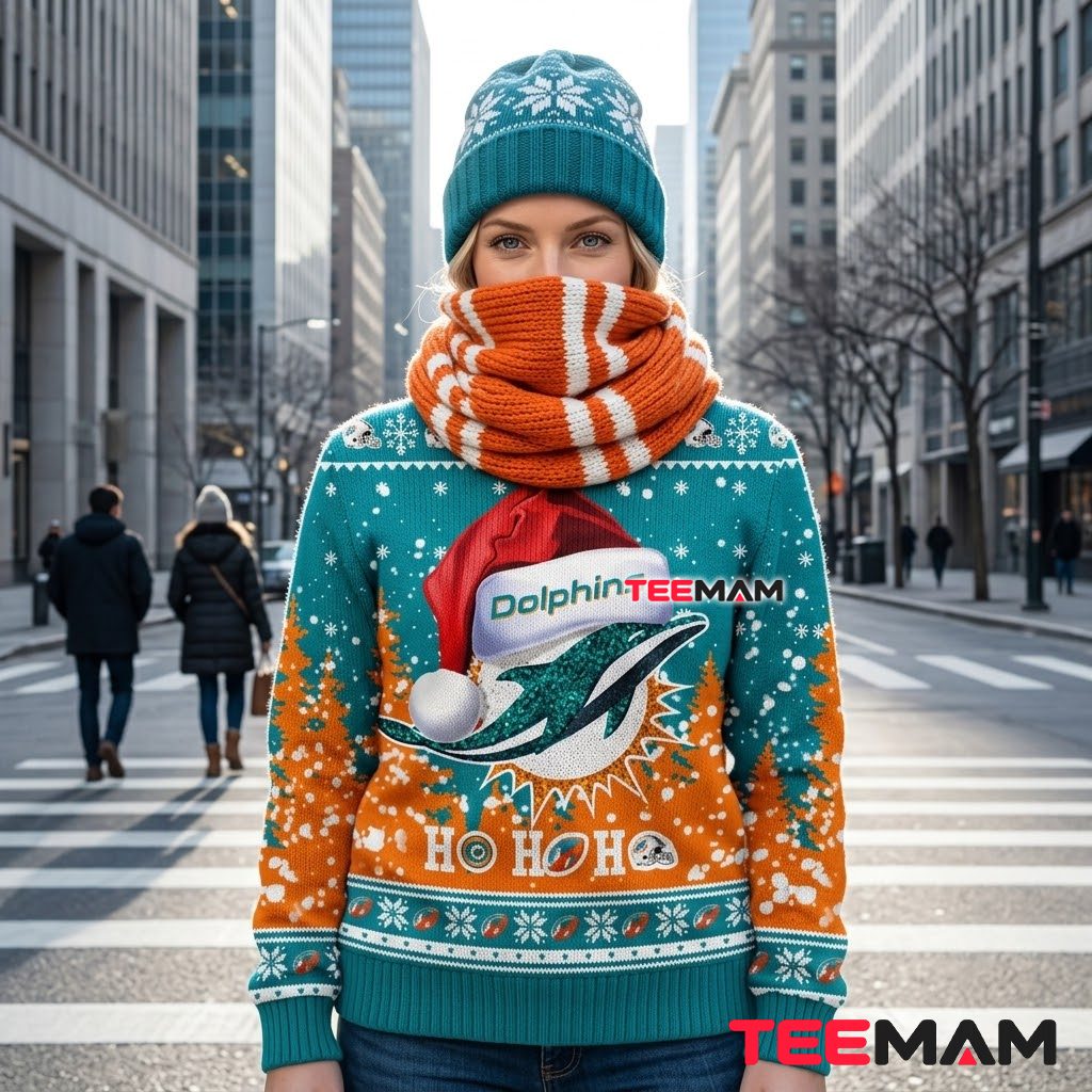 Personalized Miami Dolphins Ugly Christmas Sweater Ho Ho Ho Back Personalized Miami Dolphins Ugly Christmas Sweater Ho Ho Ho Back