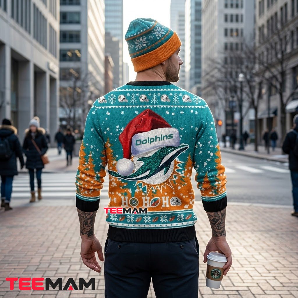 Personalized Miami Dolphins Ugly Christmas Sweater Ho Ho Ho Version 3 Personalized Miami Dolphins Ugly Christmas Sweater Ho Ho Ho Version 3