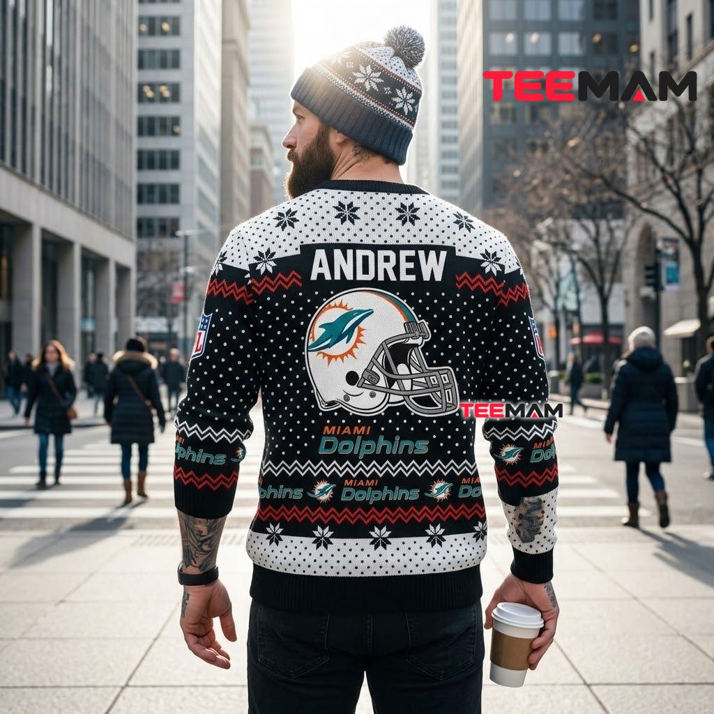 Personalized Miami Dolphins Ugly Christmas Sweater Jack Skellington Version 3 Personalized Miami Dolphins Ugly Christmas Sweater Jack Skellington Version 3