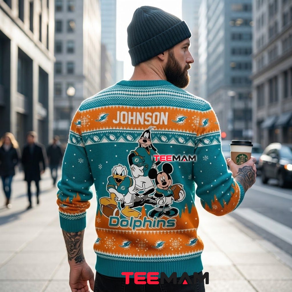 Personalized Miami Dolphins Ugly Christmas Sweater Mickey Donald Goofy Version 3 Personalized Miami Dolphins Ugly Christmas Sweater Mickey Donald Goofy Version 3