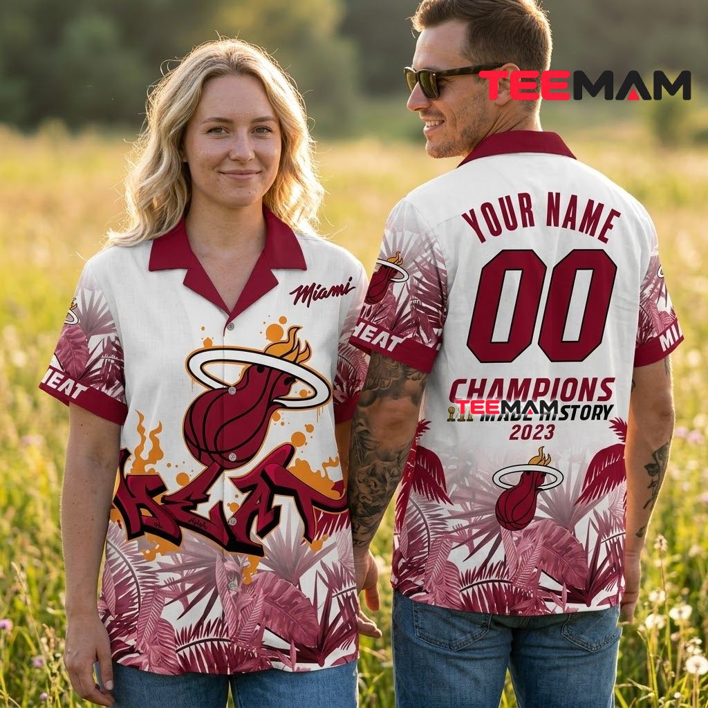 Personalized Name Miami Heat Hawaiian Shirt Champions Palm Back Personalized Name Miami Heat Hawaiian Shirt Champions Palm Back