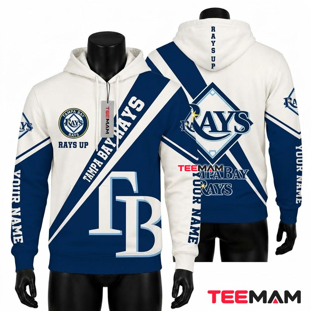 Personalized Name Tampa Bay Rays 3D Hoodie Rays Up Diagonal Stripe Front