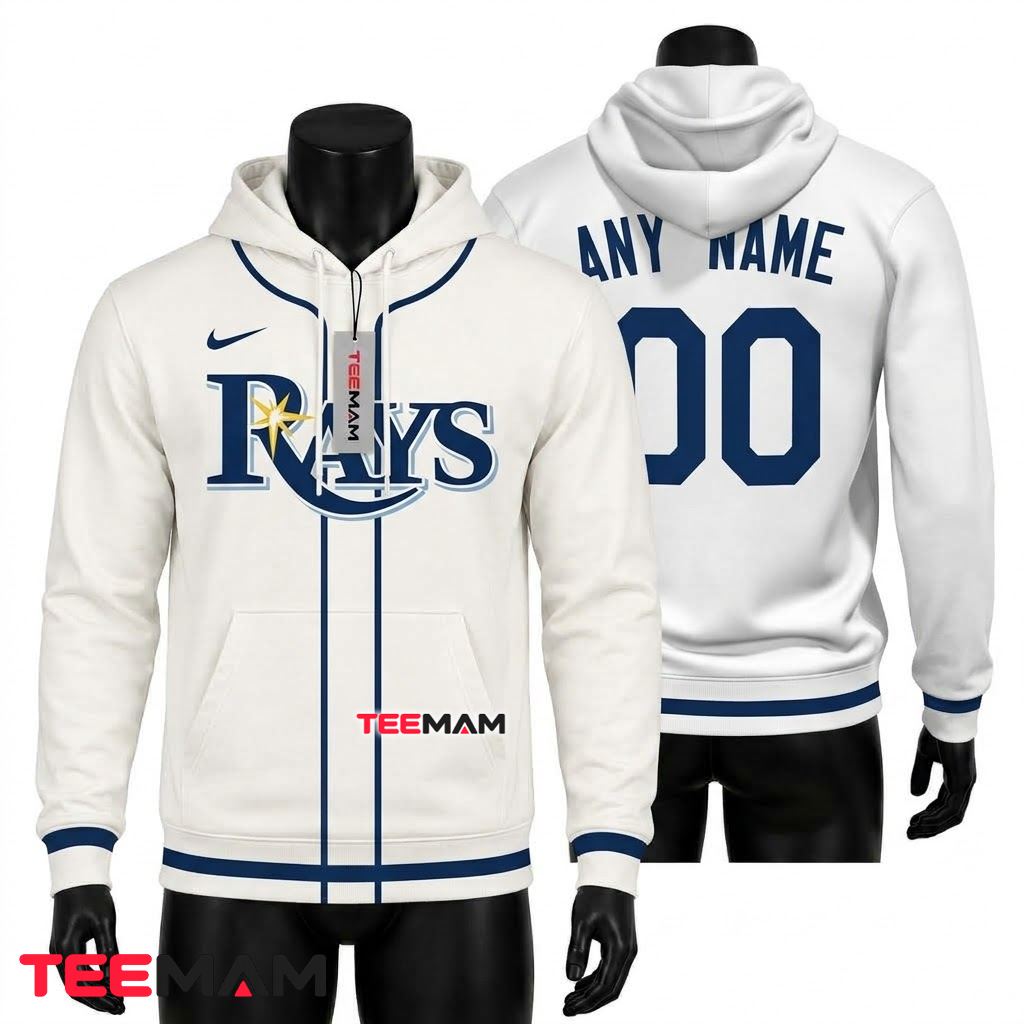 Personalized Name Tampa Bay Rays 3D Hoodie White Home Jersey Front