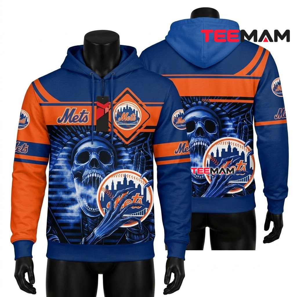 Personalized New York Mets 3D Hoodie Demon Skull Claw Front