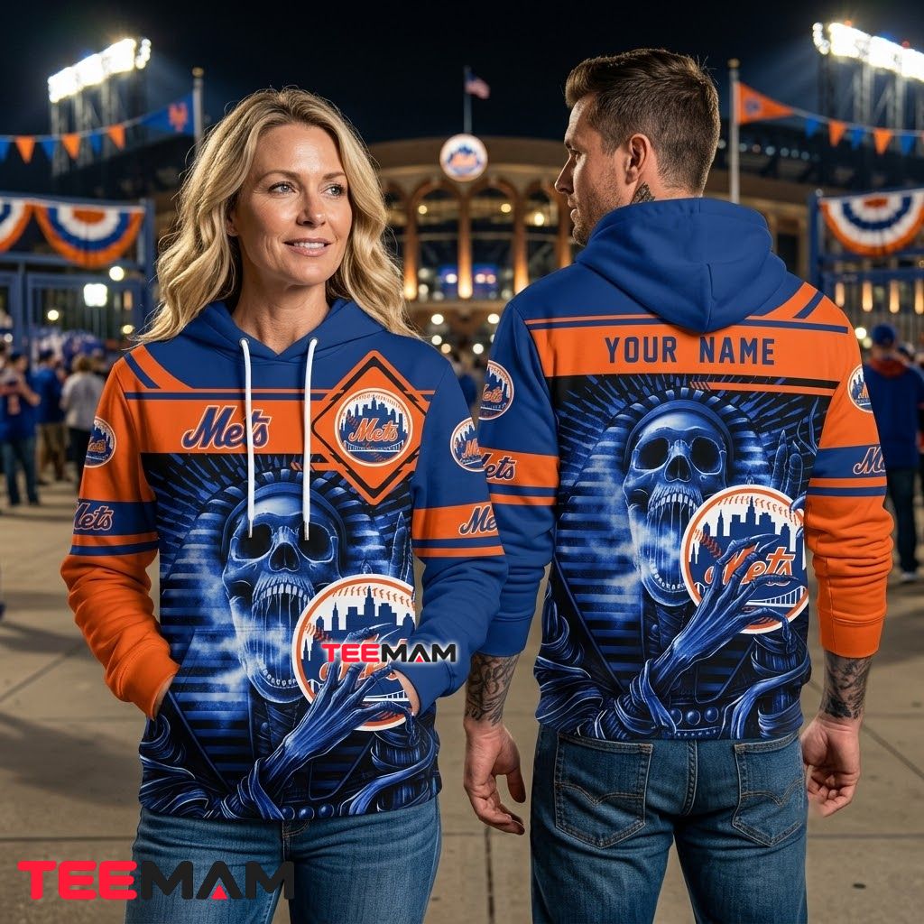 Personalized New York Mets 3D Hoodie Demon Skull Claw Back Personalized New York Mets 3D Hoodie Demon Skull Claw Back