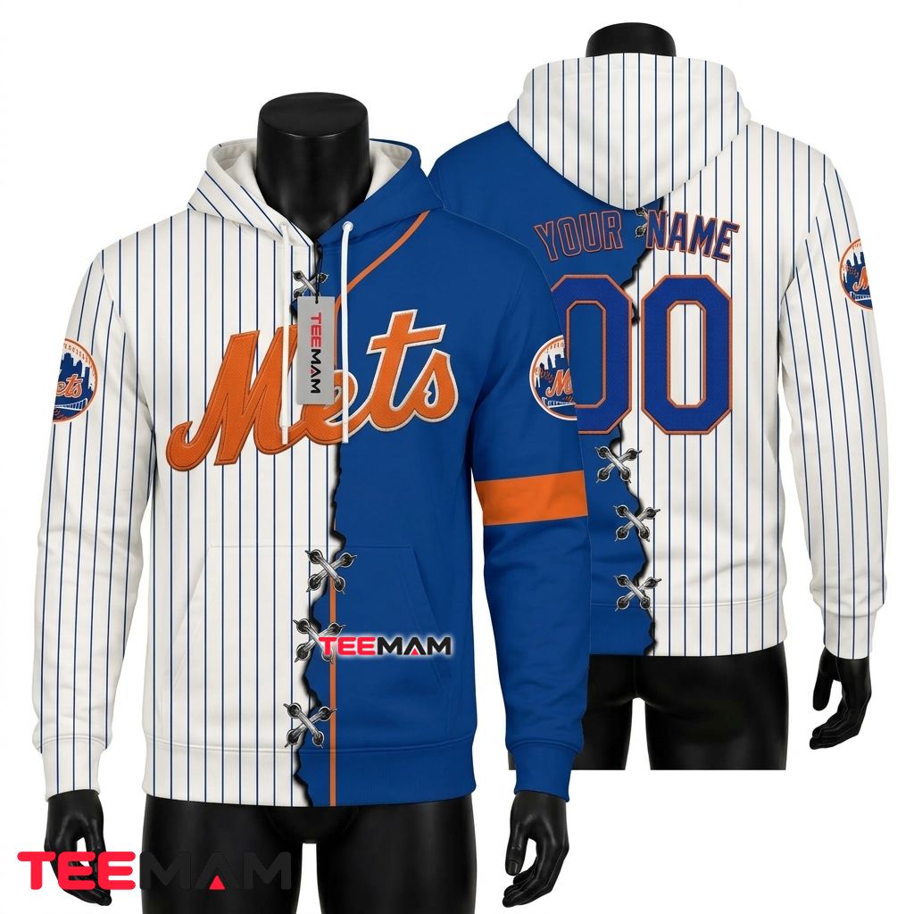 Personalized New York Mets 3D Hoodie Split Pinstripe Jersey Front