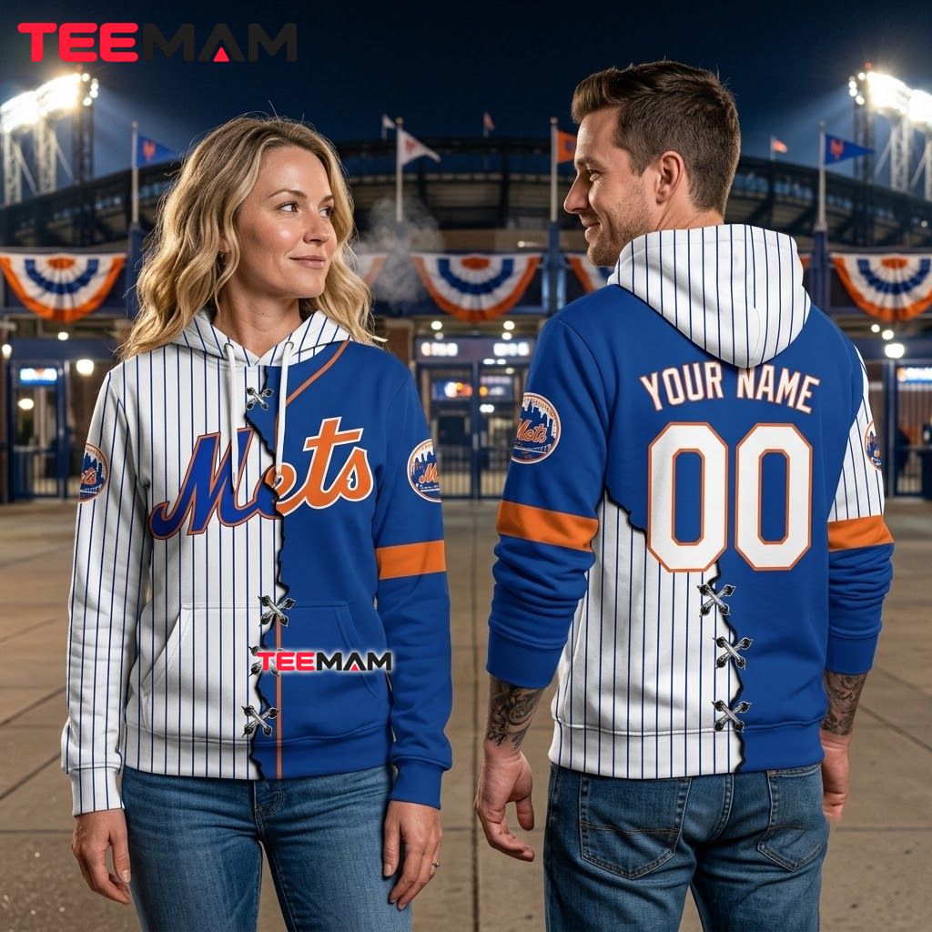 Personalized New York Mets 3D Hoodie Split Pinstripe Jersey Back Personalized New York Mets 3D Hoodie Split Pinstripe Jersey Back