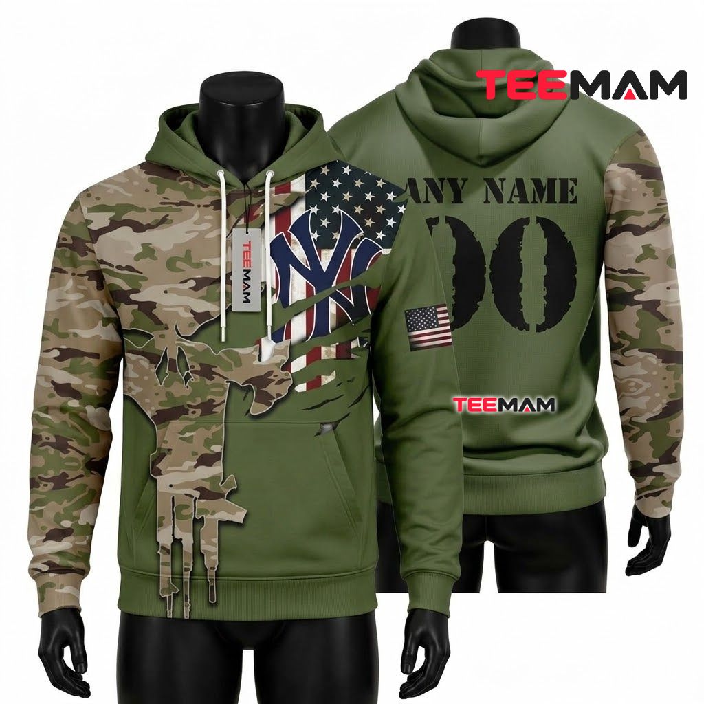 Personalized New York Yankees 3D Hoodie Punisher Camo Front