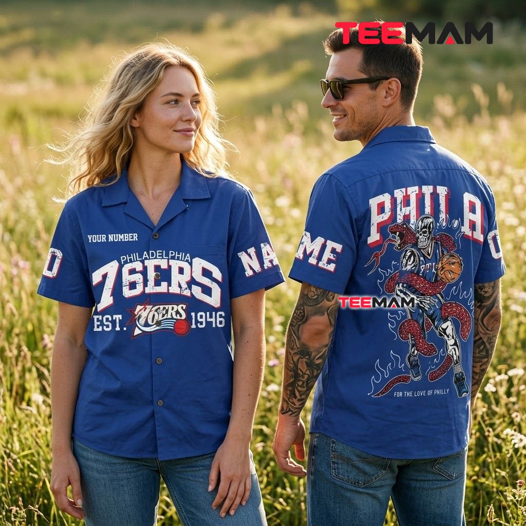 Personalized Philadelphia 76ers Aloha Shirt Skeleton Player Back Personalized Philadelphia 76ers Aloha Shirt Skeleton Player Back