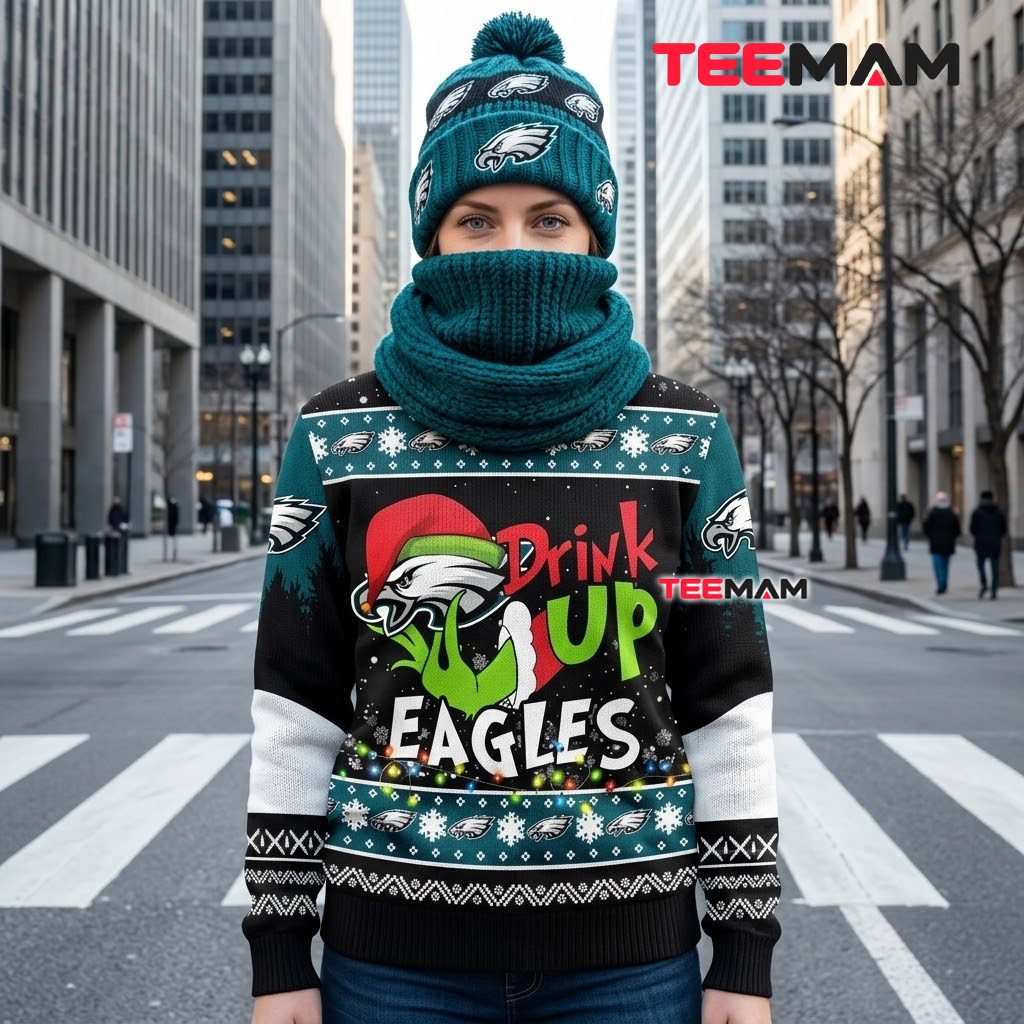 Personalized Philadelphia Eagles Ugly Christmas Sweater Drink Up Design Back Personalized Philadelphia Eagles Ugly Christmas Sweater Drink Up Design Back