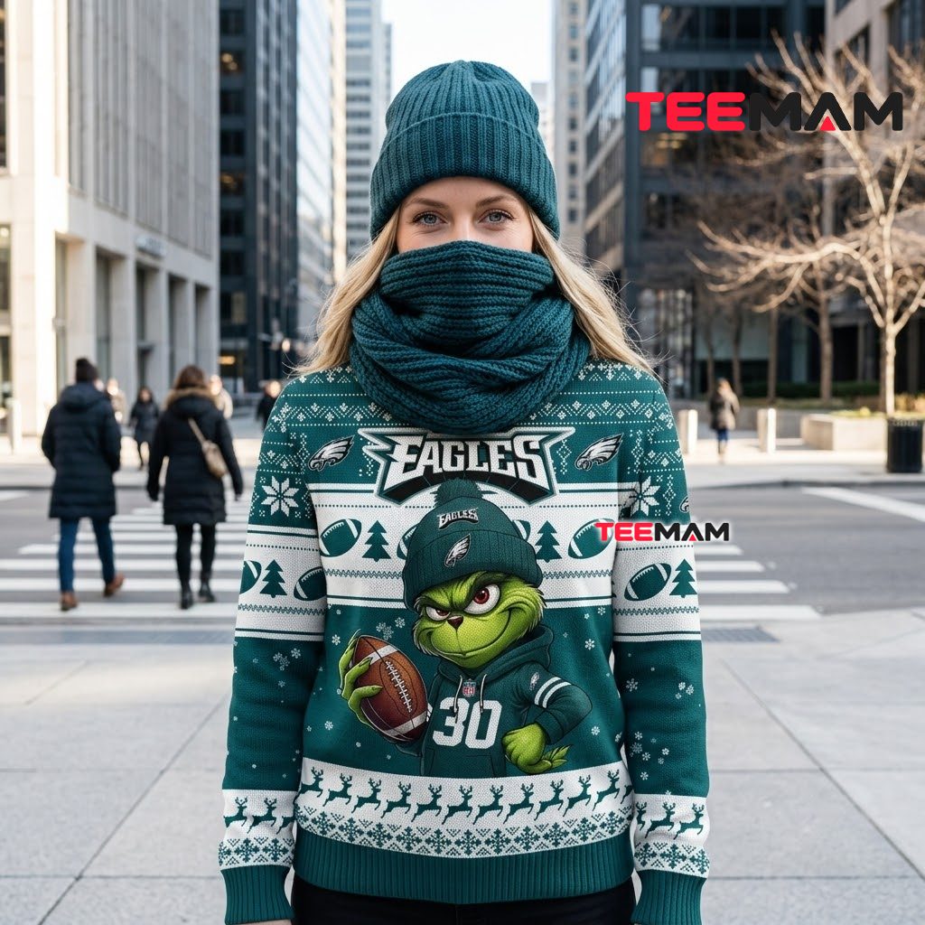 Personalized Philadelphia Eagles Ugly Christmas Sweater Grinch Football Design Back Personalized Philadelphia Eagles Ugly Christmas Sweater Grinch Football Design Back