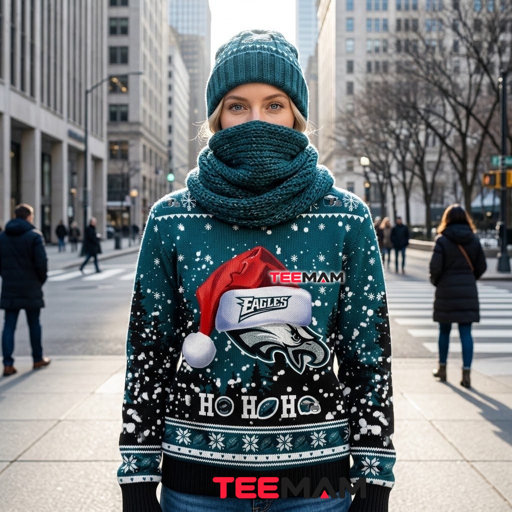 Personalized Philadelphia Eagles Ugly Christmas Sweater Ho Ho Ho Design Back Personalized Philadelphia Eagles Ugly Christmas Sweater Ho Ho Ho Design Back
