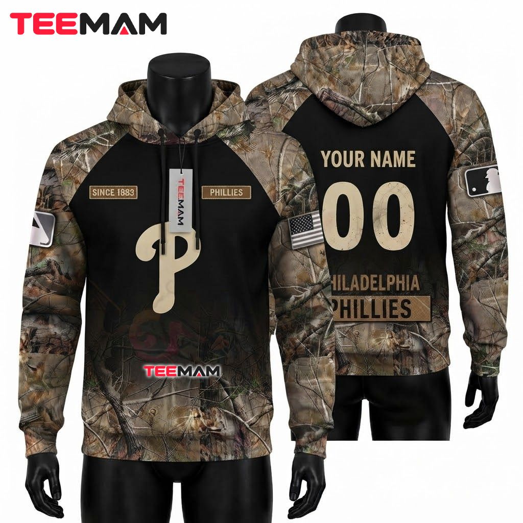 Personalized Philadelphia Phillies 3D Hoodie Deer American Flag Camouflage Personalized Philadelphia Phillies 3D Hoodie Deer American Flag Camouflage
