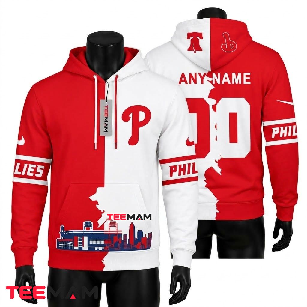 Personalized Philadelphia Phillies 3D Hoodie Split Red White Front