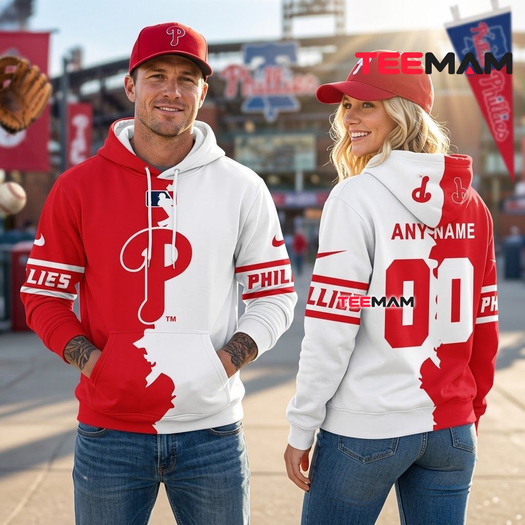 Personalized Philadelphia Phillies 3D Hoodie Split Red White Back Personalized Philadelphia Phillies 3D Hoodie Split Red White Back