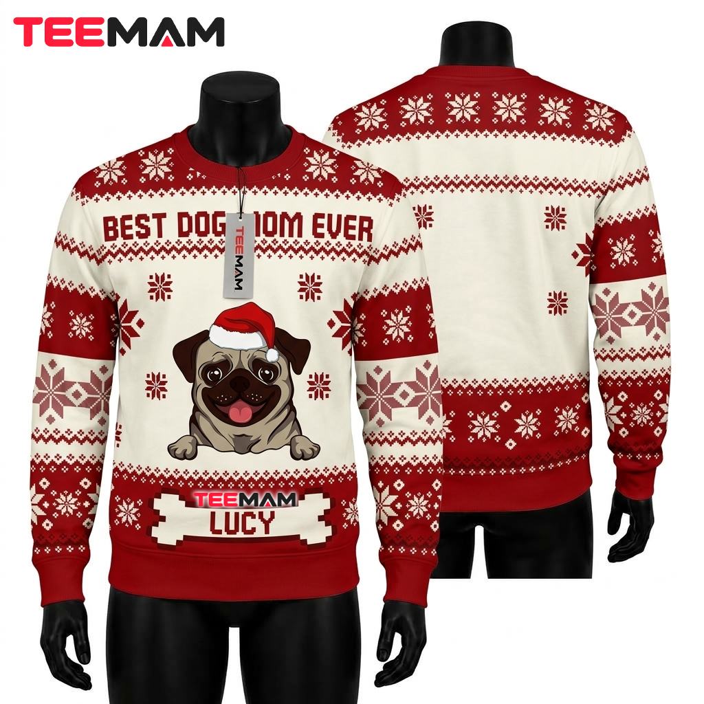 Personalized Pug Ugly Christmas Sweater Best Dog Mom Front