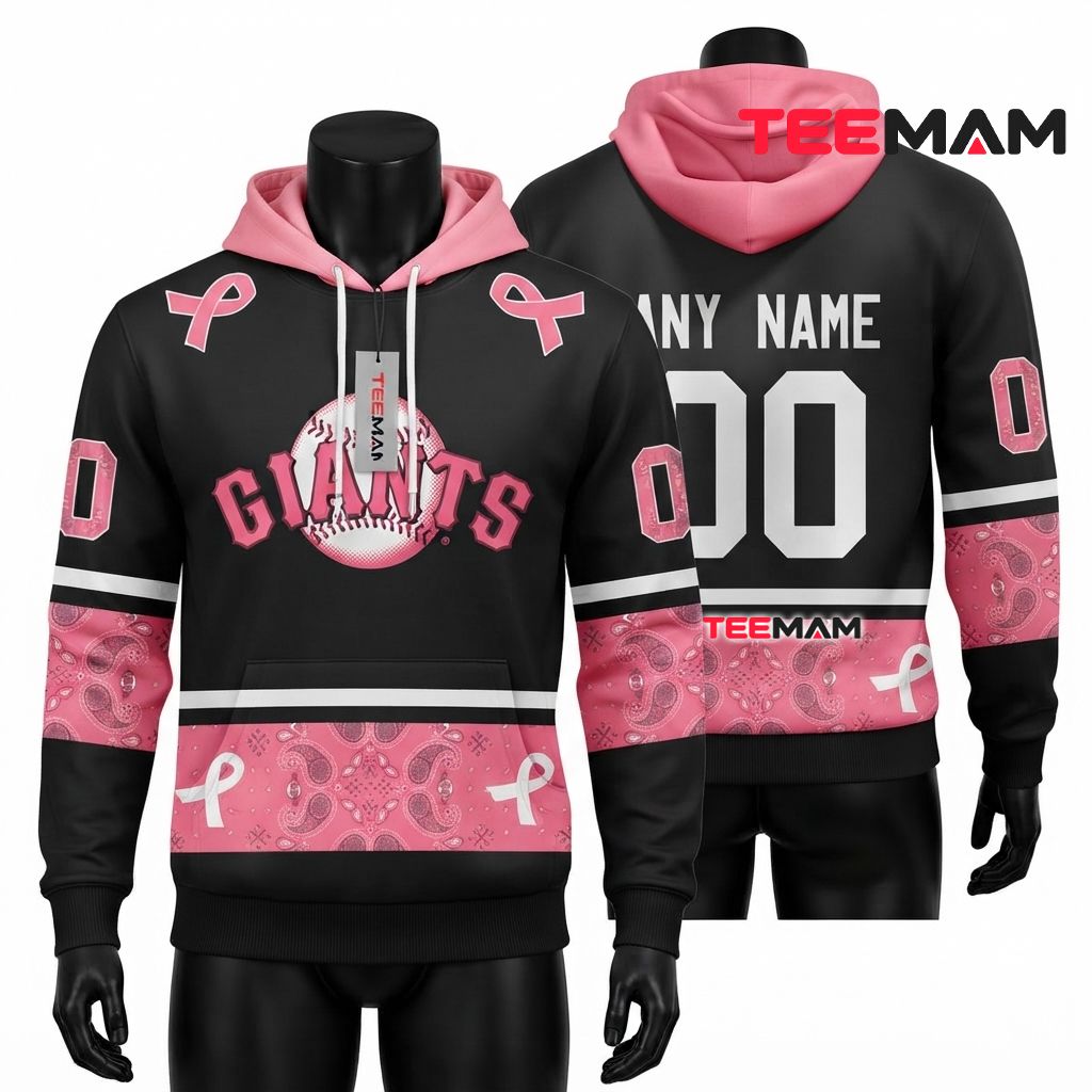 Personalized San Francisco Giants 3D Hoodie Breast Cancer Awareness Pink Front