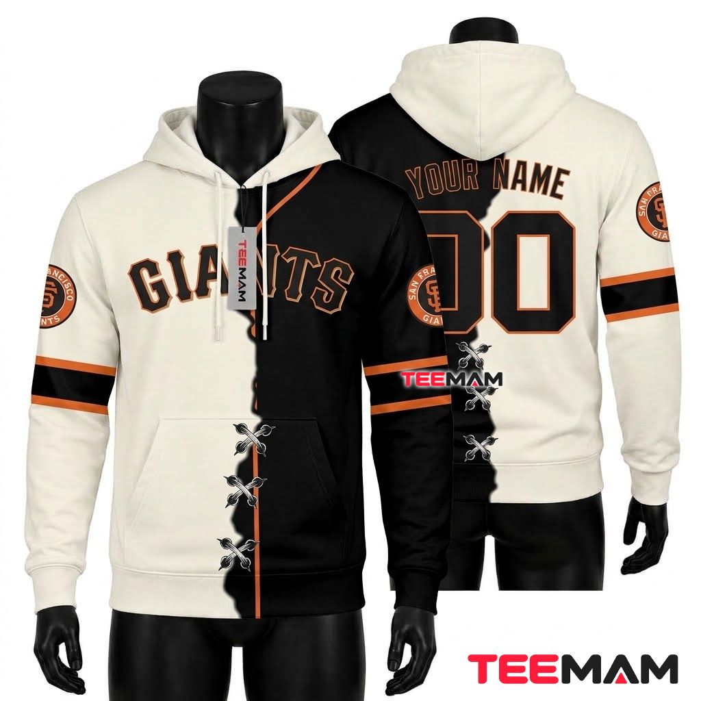 Personalized San Francisco Giants 3D Hoodie Split Cream Black Front