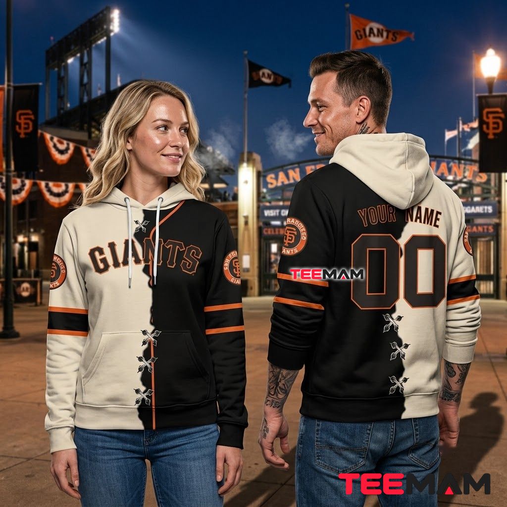 Personalized San Francisco Giants 3D Hoodie Split Cream Black Back Personalized San Francisco Giants 3D Hoodie Split Cream Black Back