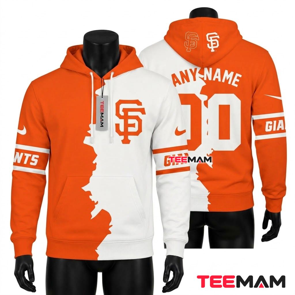 Personalized San Francisco Giants 3D Hoodie Split Orange White Front