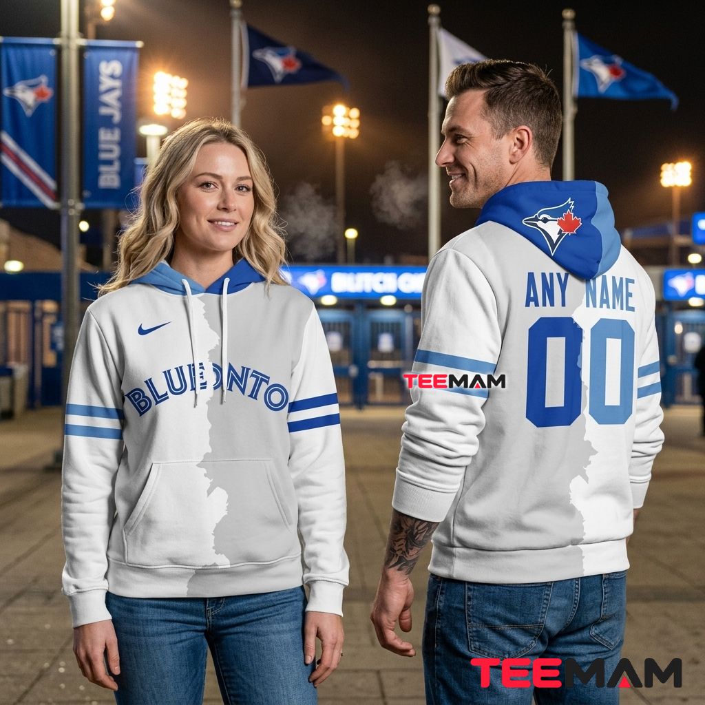 Personalized Toronto Blue Jays 3D Hoodie Split Logo Custom Name Number Back Personalized Toronto Blue Jays 3D Hoodie Split Logo Custom Name Number Back