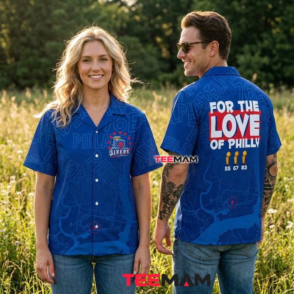 Philadelphia 76ers Aloha Shirt City Map Championship Back Philadelphia 76ers Aloha Shirt City Map Championship Back