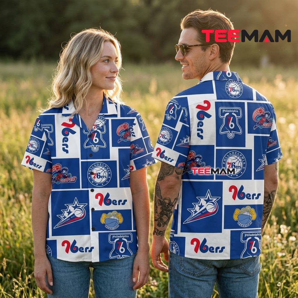 Philadelphia 76ers Aloha Shirt Logo Grid Pattern Back Philadelphia 76ers Aloha Shirt Logo Grid Pattern Back
