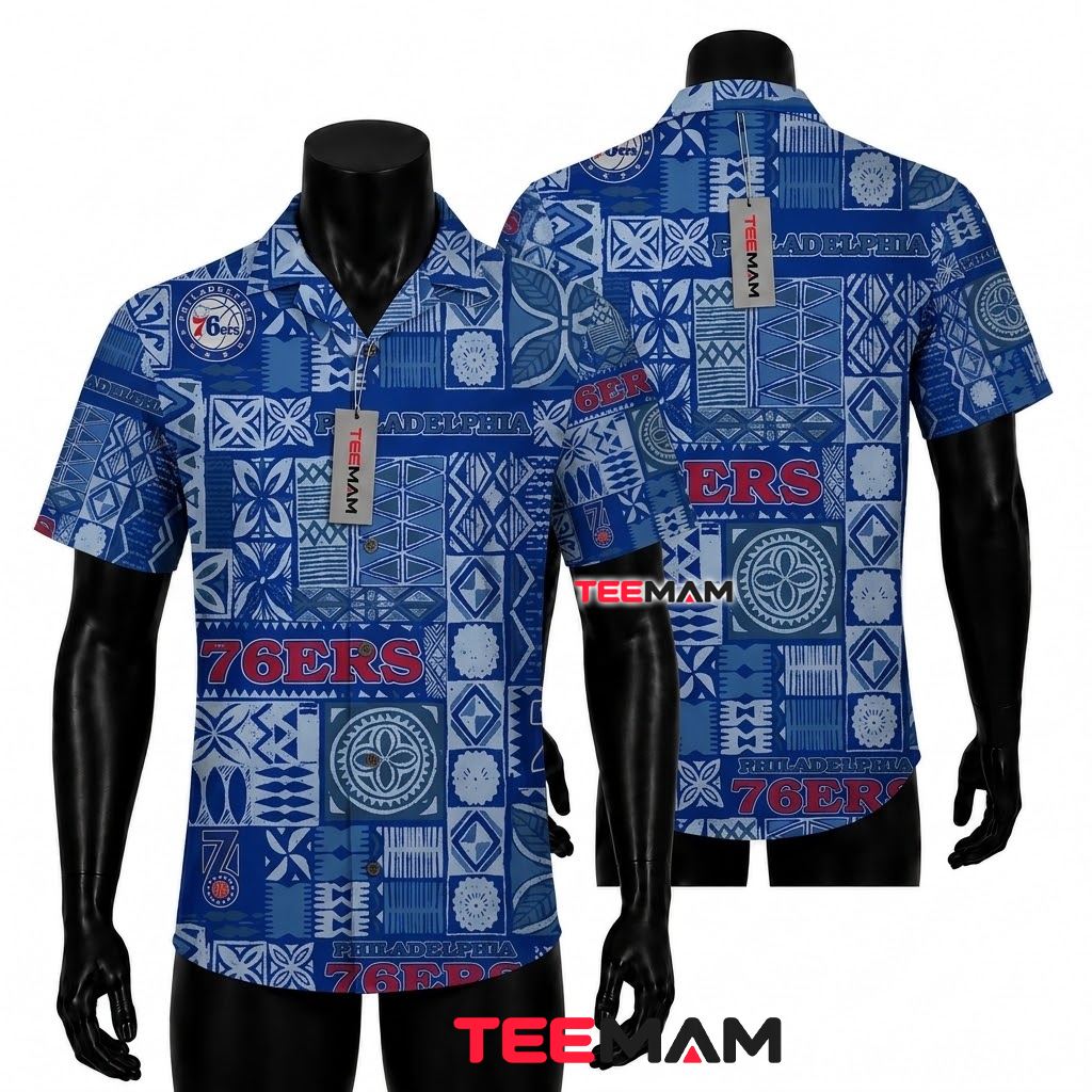 Philadelphia 76ers Button Up Shirt Tribal Geometric Pattern Front