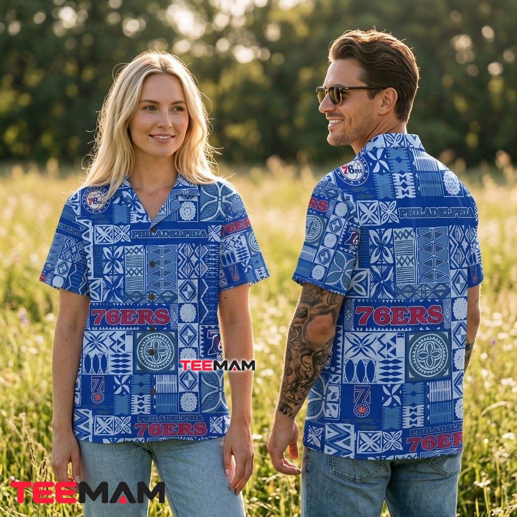 Philadelphia 76ers Button Up Shirt Tribal Geometric Pattern Back Philadelphia 76ers Button Up Shirt Tribal Geometric Pattern Back