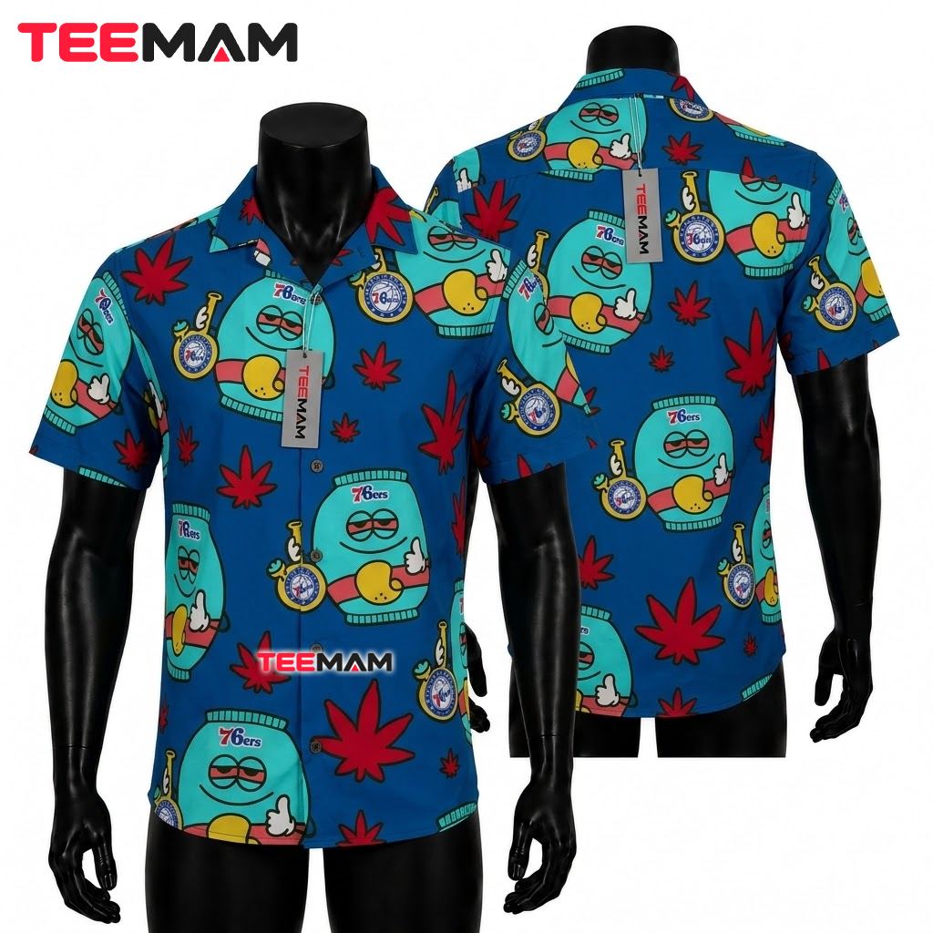 Philadelphia 76ers Hawaiian Shirt Bong Cannabis Leaf Front