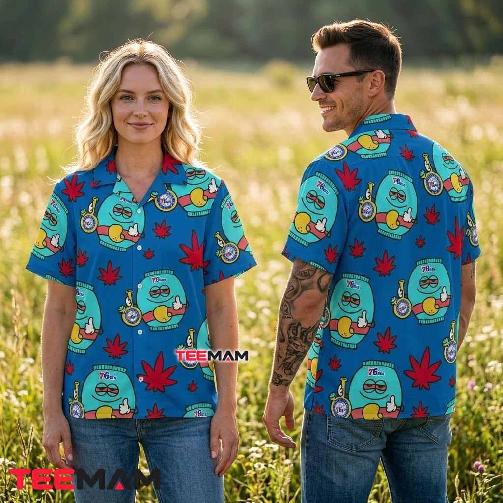 Philadelphia 76ers Hawaiian Shirt Bong Cannabis Leaf Back Philadelphia 76ers Hawaiian Shirt Bong Cannabis Leaf Back