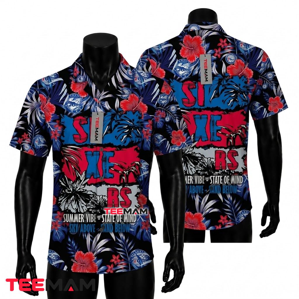 Philadelphia 76ers Hawaiian Shirt Hibiscus Summer Vibe Front