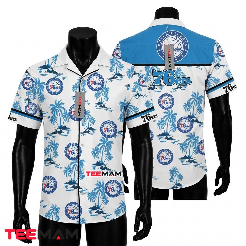Philadelphia 76ers Hawaiian Shirt Palm Tree Island Front