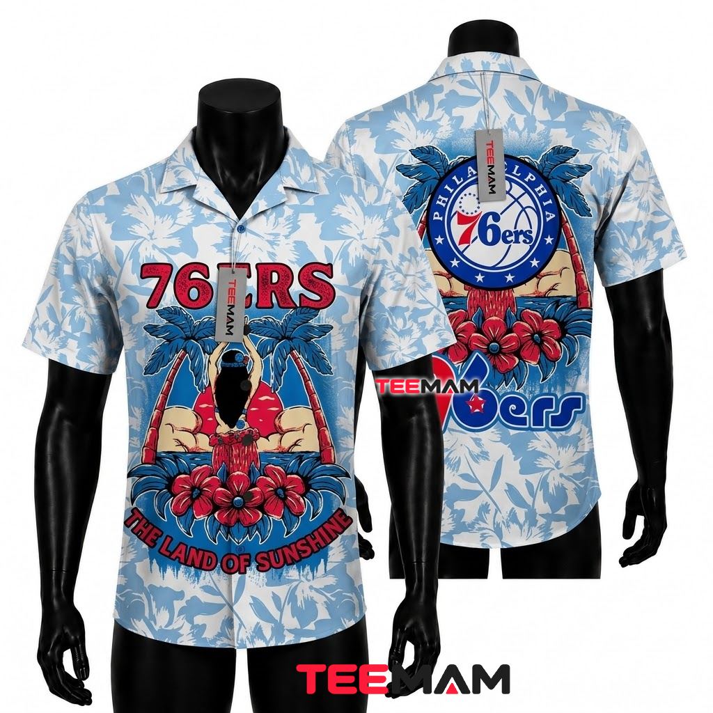 Philadelphia 76ers Tropical Shirt Island Sunshine Silhouette Front