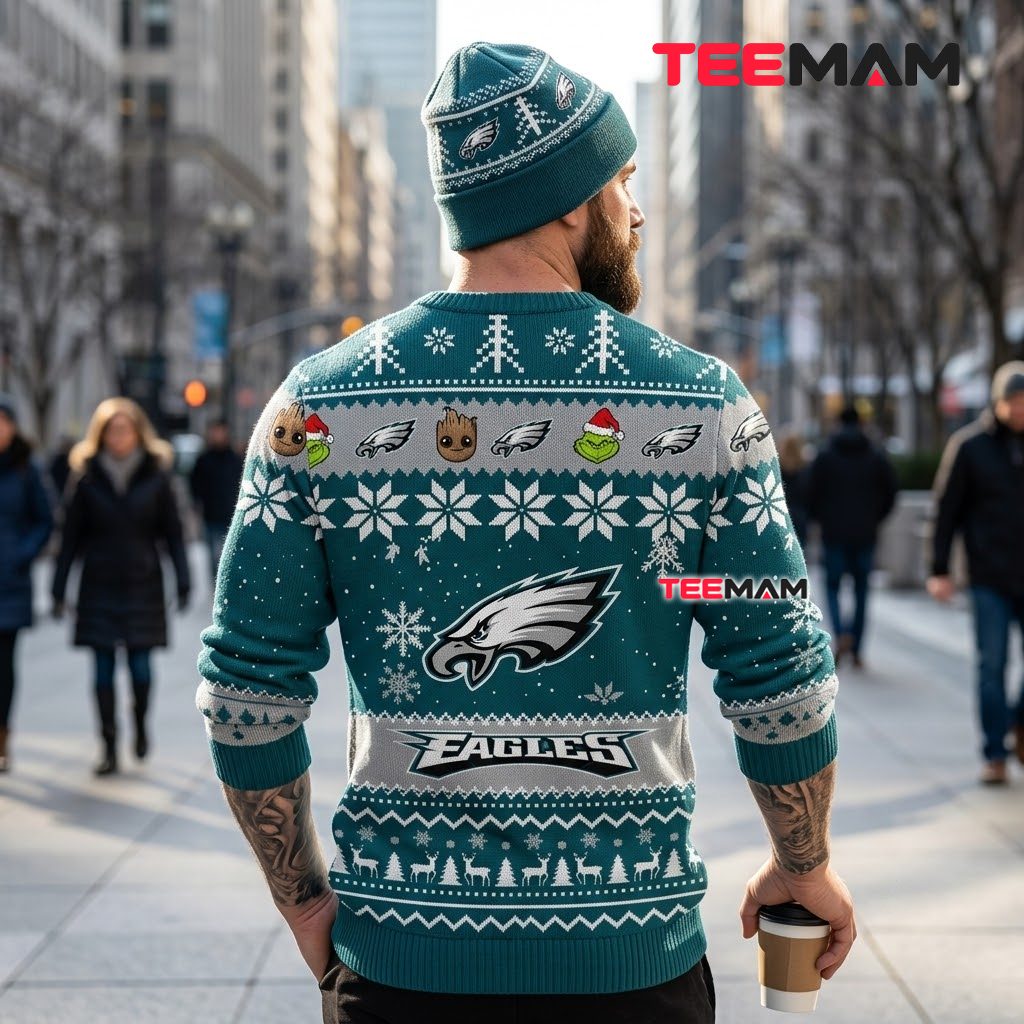 Philadelphia Eagles Ugly Christmas Sweater Baby Groot Grinch Design Version 3 Philadelphia Eagles Ugly Christmas Sweater Baby Groot Grinch Design Version 3