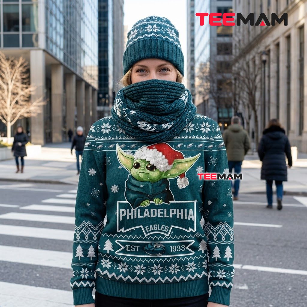 Philadelphia Eagles Ugly Christmas Sweater Baby Yoda Est 1933 Design Back Philadelphia Eagles Ugly Christmas Sweater Baby Yoda Est 1933 Design Back