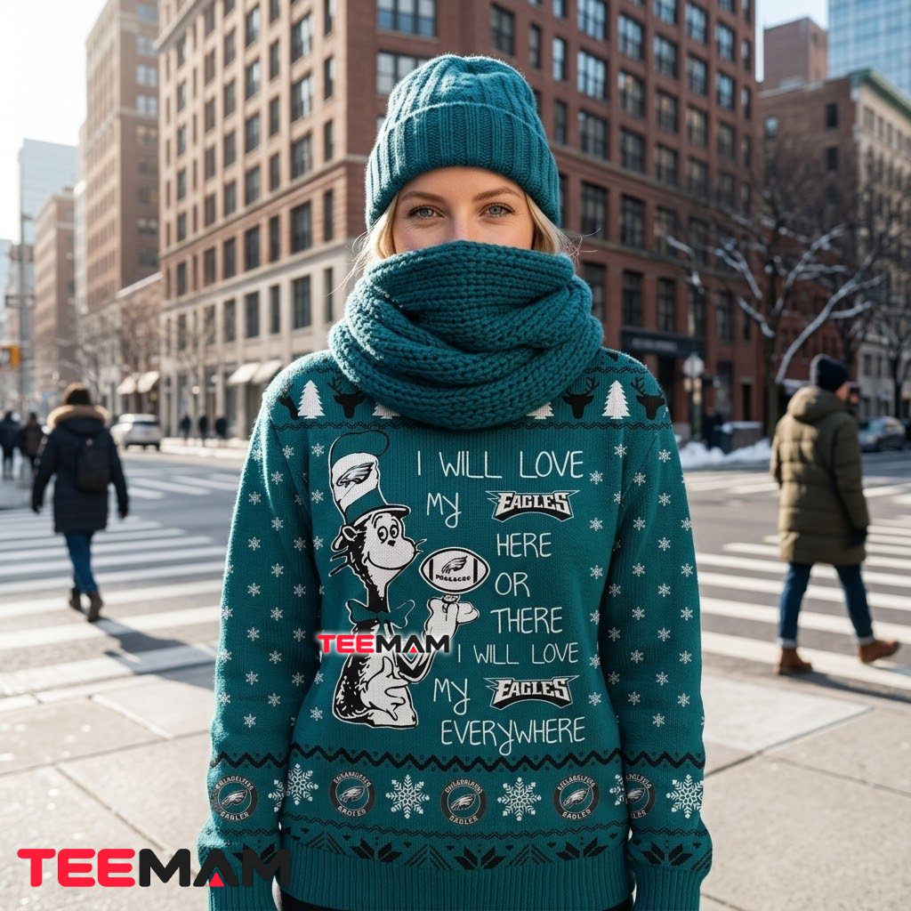 Philadelphia Eagles Ugly Christmas Sweater Cat In The Hat Design Back Philadelphia Eagles Ugly Christmas Sweater Cat In The Hat Design Back