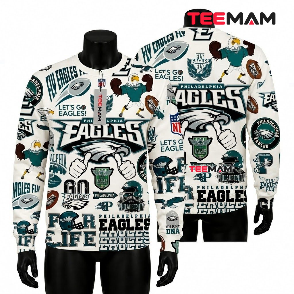 Philadelphia Eagles Ugly Christmas Sweater Fly Eagles Fly Collage Design Front