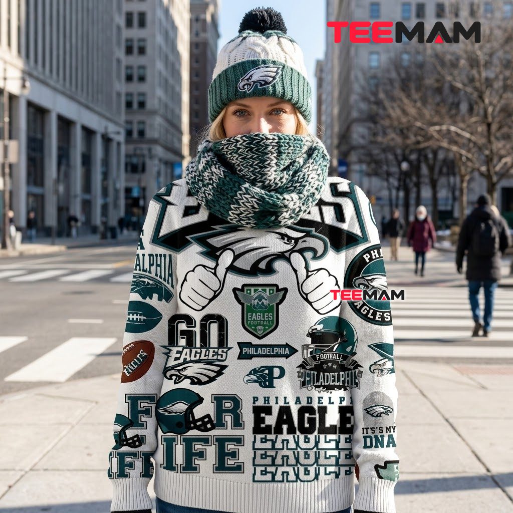 Philadelphia Eagles Ugly Christmas Sweater Fly Eagles Fly Collage Design Back Philadelphia Eagles Ugly Christmas Sweater Fly Eagles Fly Collage Design Back